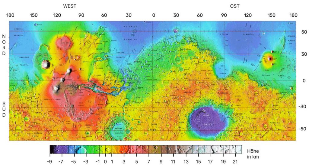 Topografische Karte des Mars